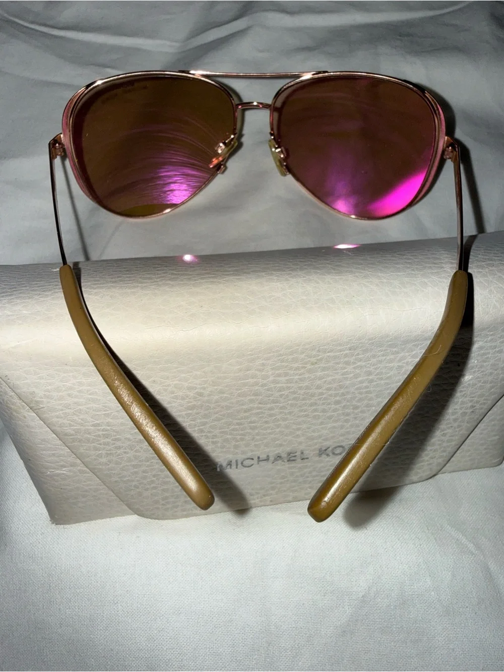 MICHAEL KORS Rose Gold Aviator Sunglasses with Brown Lenses
